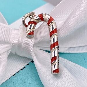 Tiffany Co. Candy Cane Charm Red Enamel 925 silver Holiday RARE EXCELLENT BOX
